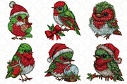Santa Whimsical Bird Clipart, an Illustration by Black Bird Studio (Thumbnail 4 of 6)