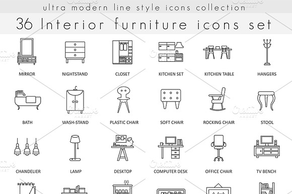 36 Furniture Ultra Modern Line Icons