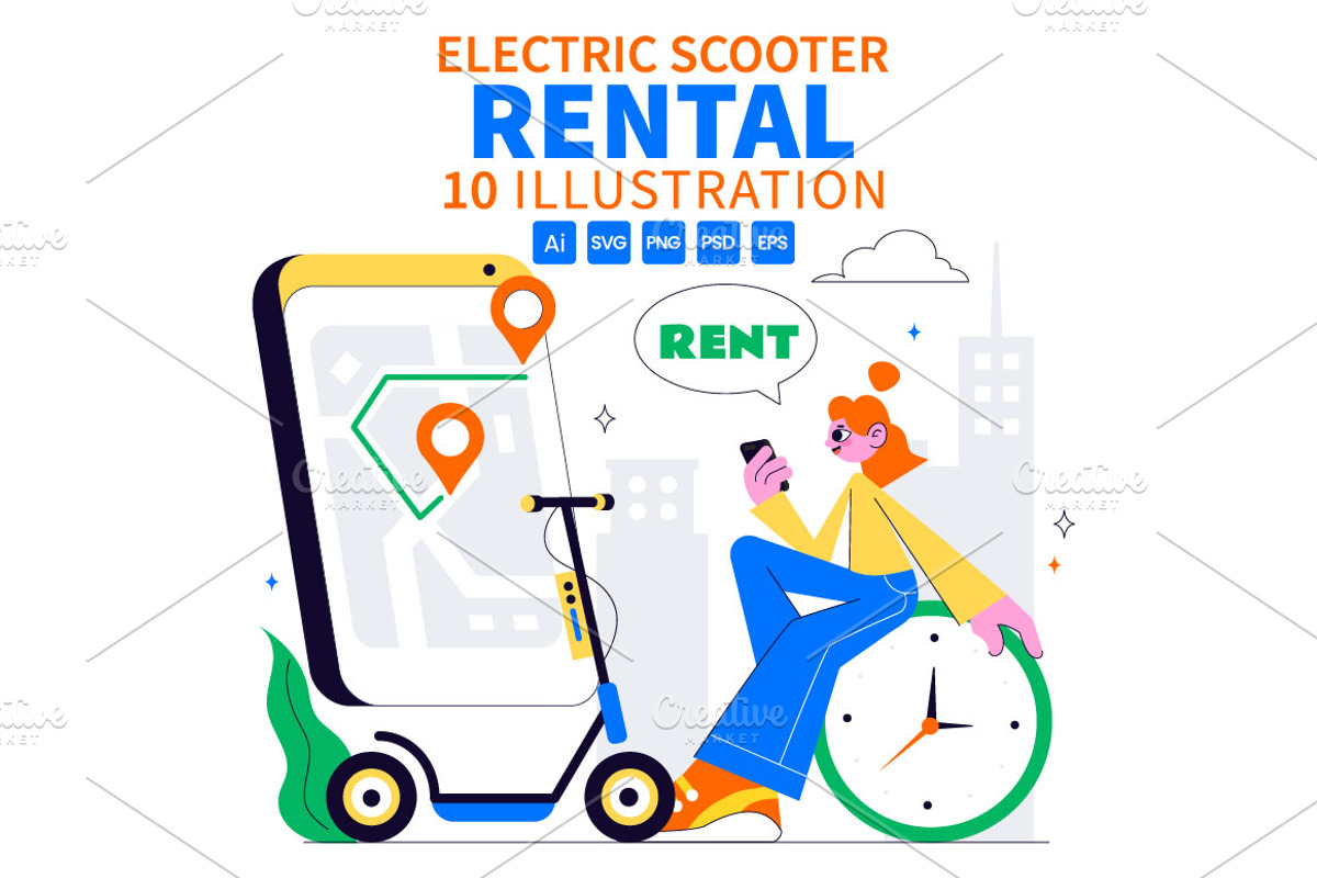 10 Electric Scooter Rental Service, a Transportation Illustration by denayunebgt (Photo 1 of 4)