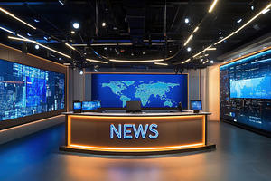 Modern newsroom with high tech, a Photo by Pavel_design