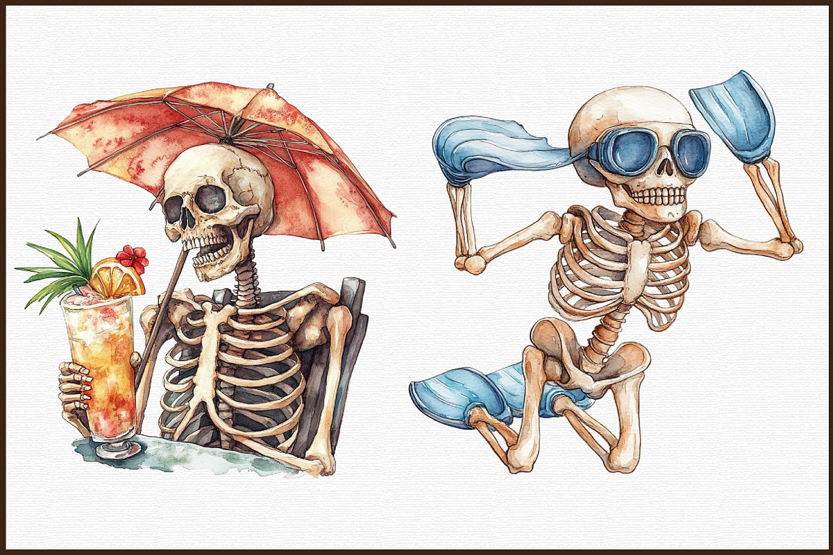 Funny Summer Skeleton Clipart, an Illustration by Sublimation Artist (Photo 3 of 6)