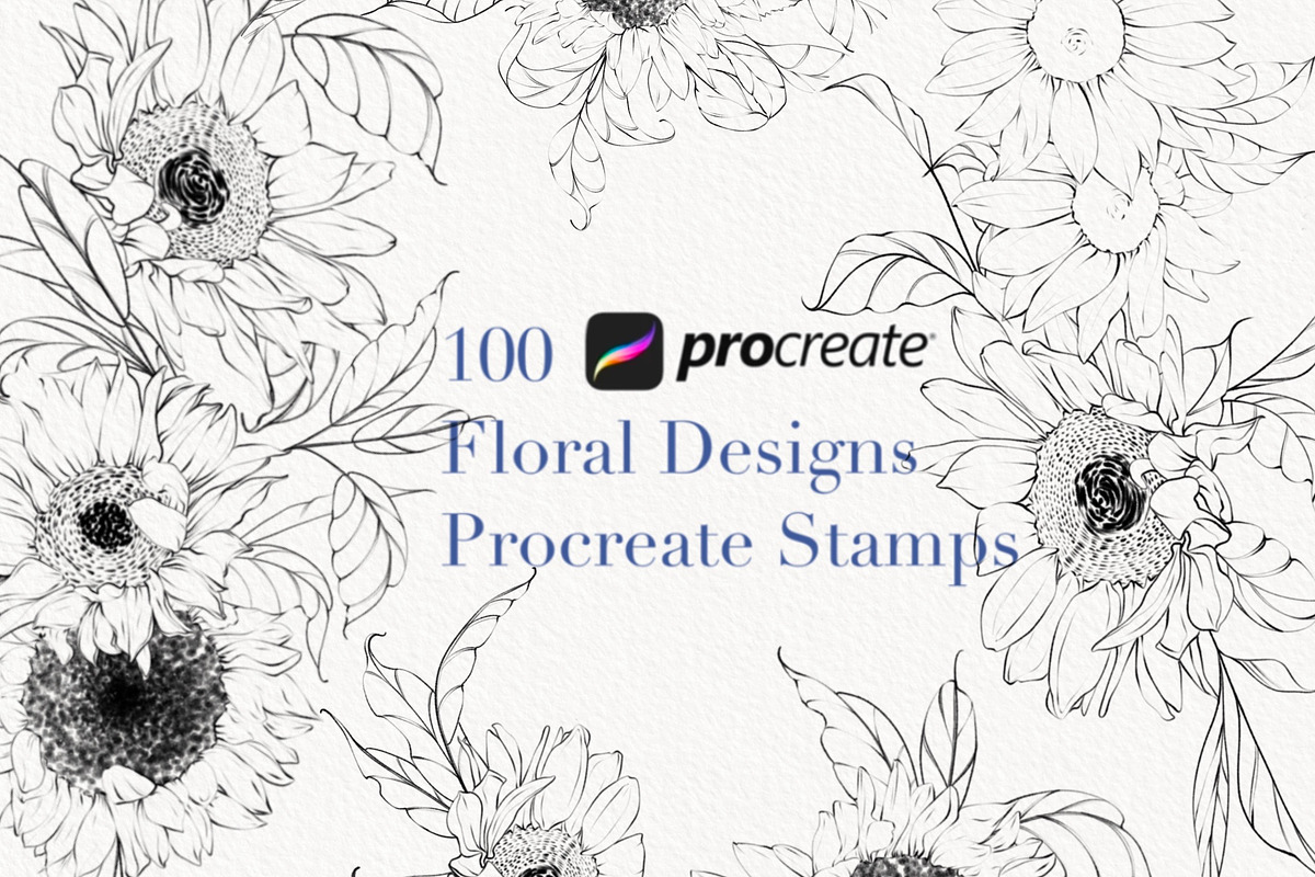 Procreate flower stamp, sunflower, a Brush Add-On by AnnaPolitmerskaja (Photo 1 of 11)