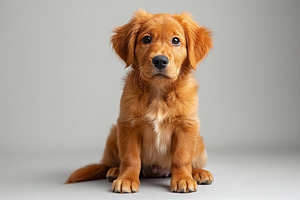 A cute golden retriever puppy sits attentively, showcasing its fluffy fur and b, an Animal Photo by ImageMir