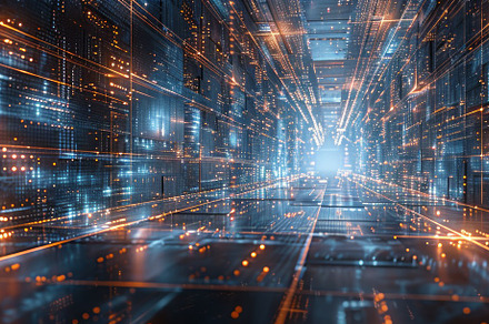 Abstract View of a Futuristic Data Center, a Background Photo by ImageMir