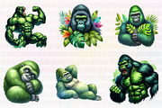 Watercolor Green Gorilla Collection, an Illustration by CreationArt (Thumbnail 4 of 5)