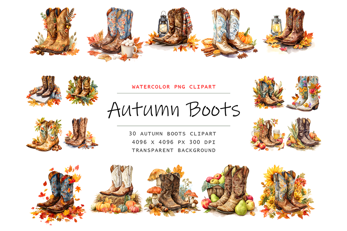 Autumn Cowboy Boots Clipart, a Decorative Illustration by stickermadness (Photo 1 of 4)