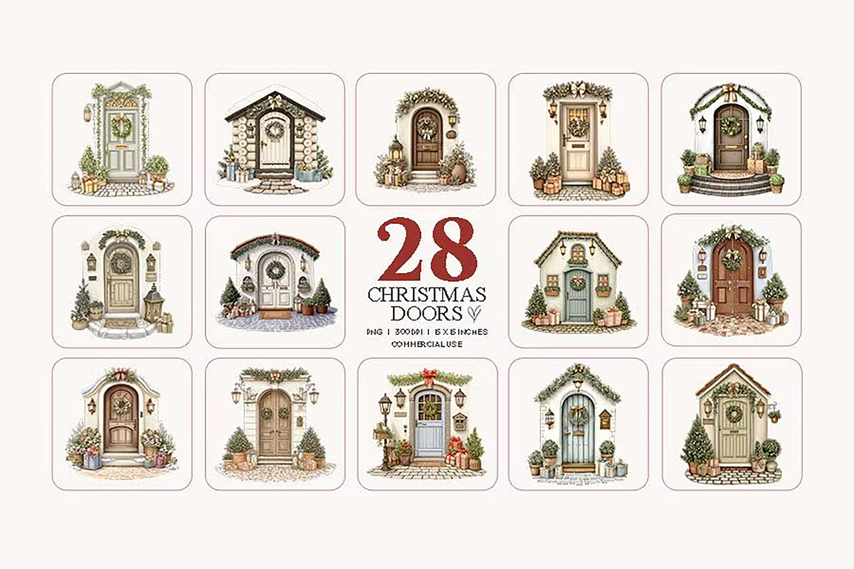 Christmas Door Clipart Bundle, a Seasonal Illustration by Bijou Bay (Photo 2 of 4)