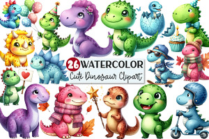 Watercolor Dinosaur Clipart, an Illustration by Rose Art