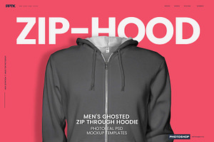 Mens Ghosted Zip Hoodie Templates