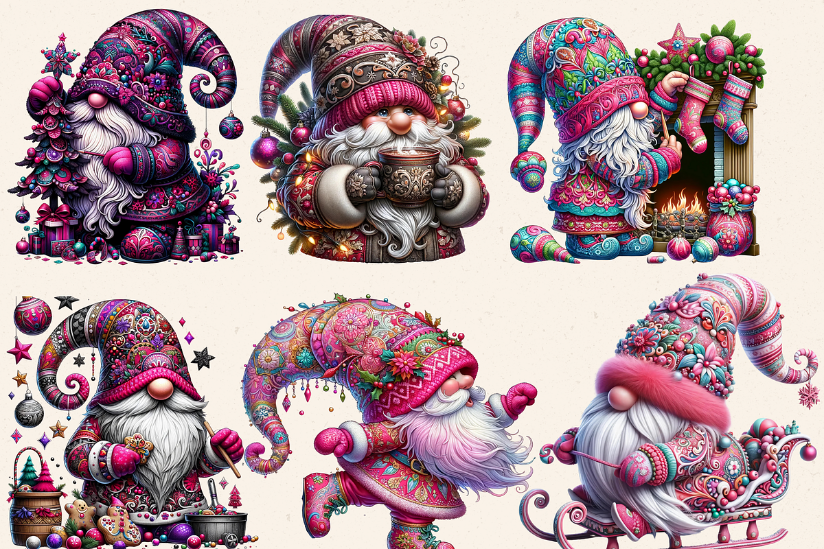 WHIMSICAL PINK YULETIDE GNOMES PNG, a Person Illustration by Daring Digies (Photo 2 of 5)