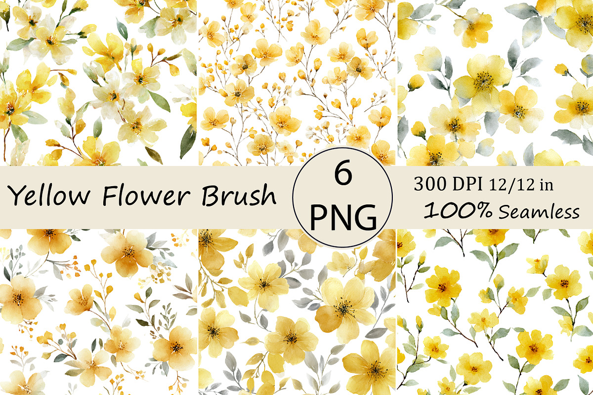 Yellow Flower Brush Pattern, an Illustration by Daily.Designs (Photo 1 of 6)