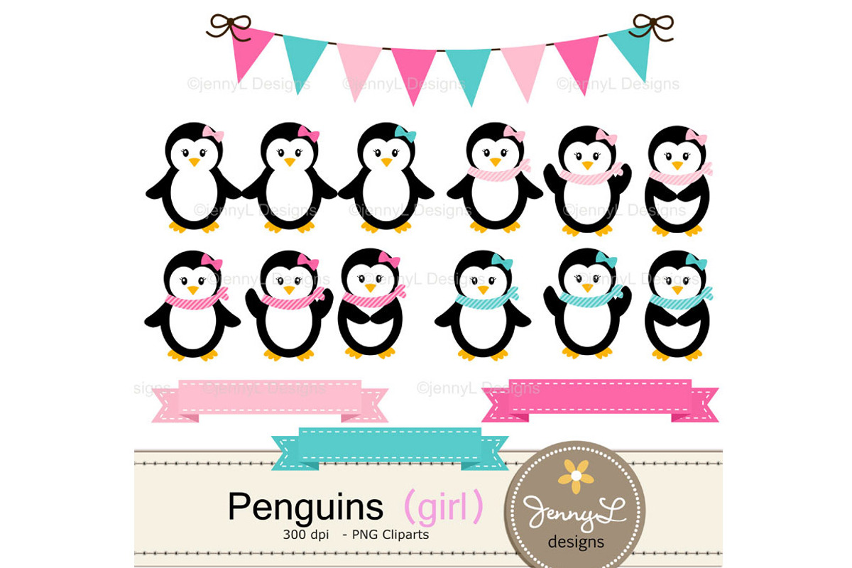 Penguin Girl Digital Paper & Clipart, a Pattern Graphic by JennyL Designs (Photo 2 of 4)