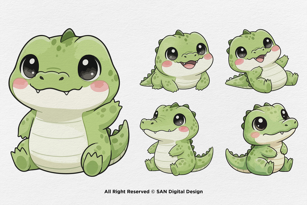 15 Bundle Watercolor Baby Crocodile, an Animal Illustration by Morspective (Photo 5 of 8)