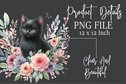 Watercolor Floral Black Cat Clipart, an Illustration by Rose Art (Thumbnail 6 of 8)