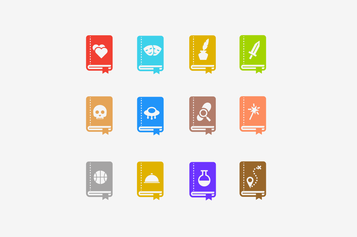 12 Book Genre Icons, an Icon by Creative VIP