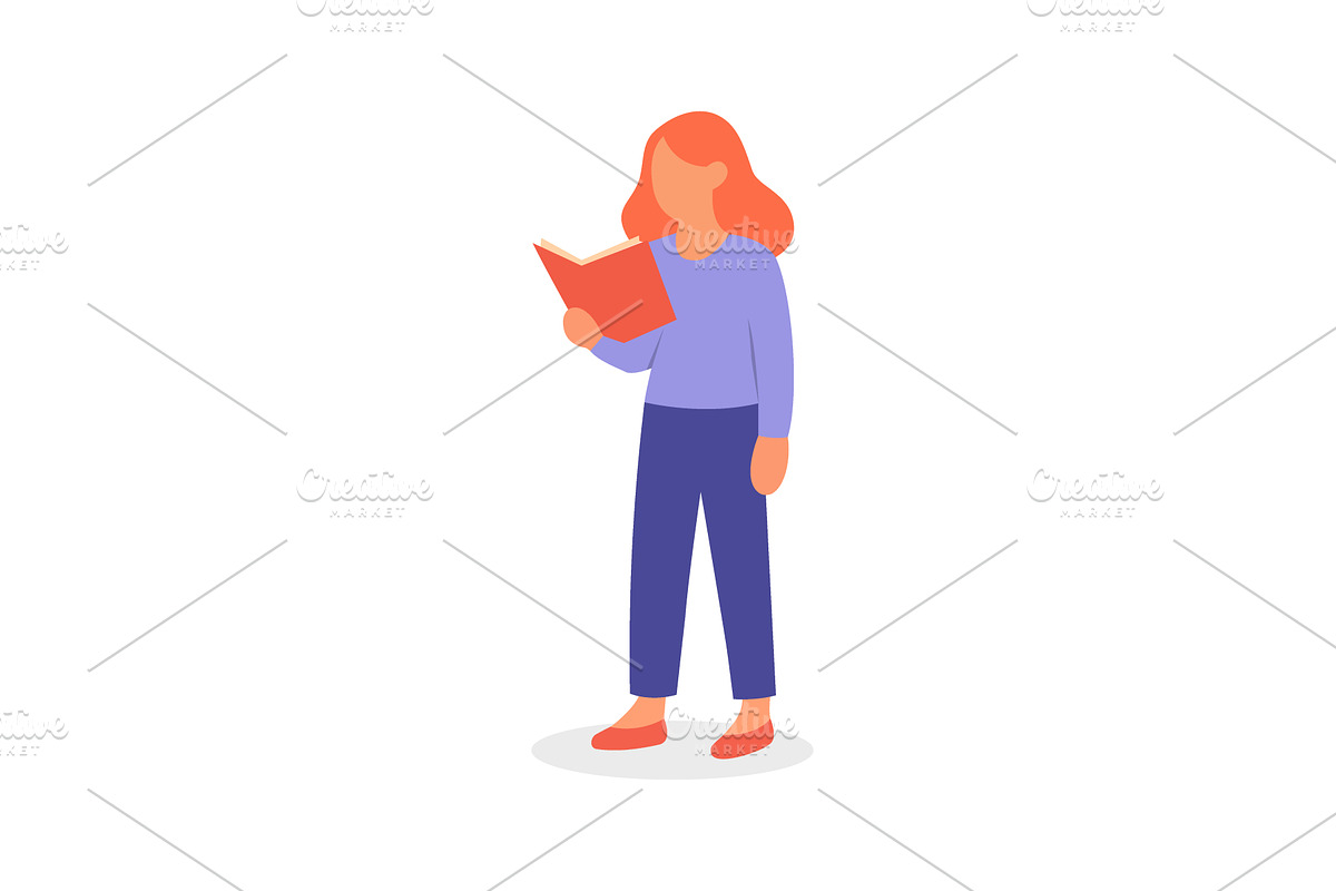 Red-haired woman reading a book, an Education Illustration by GraphiShop