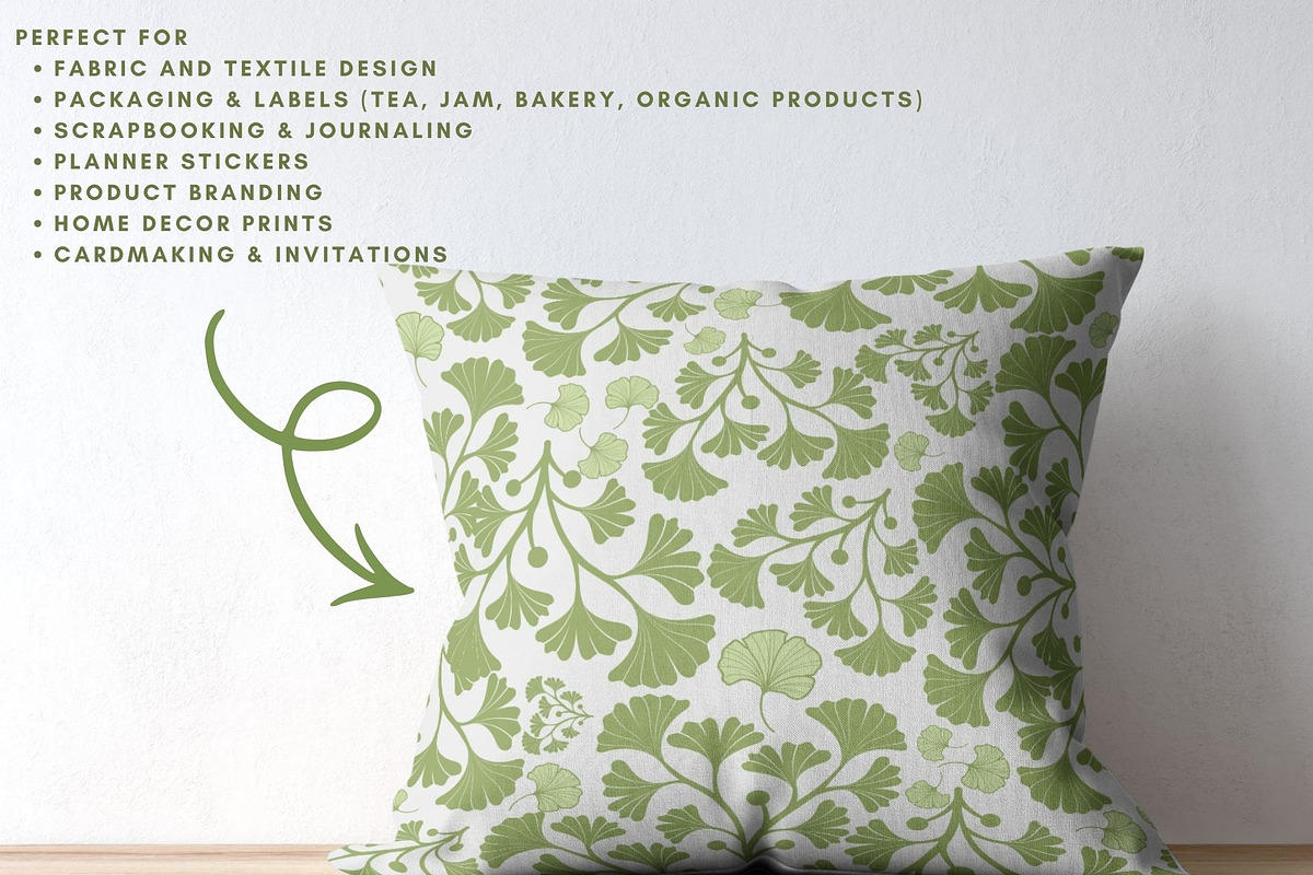 Ginkgo Botanical Seamless Patterns, a Pattern Graphic by Traveling Designer (Photo 4 of 7)