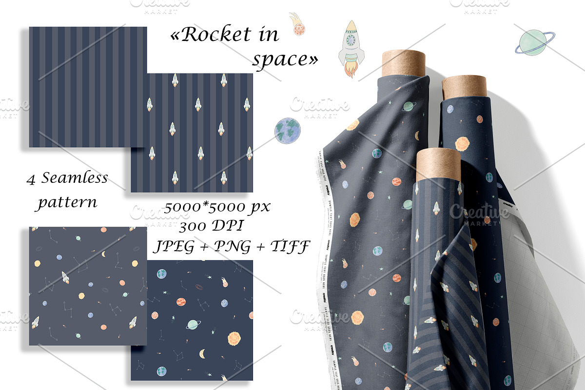 Cute Kids Space Seamless Patterns, a Pattern Graphic by Oksana Dovhopol Art (Photo 1 of 14)