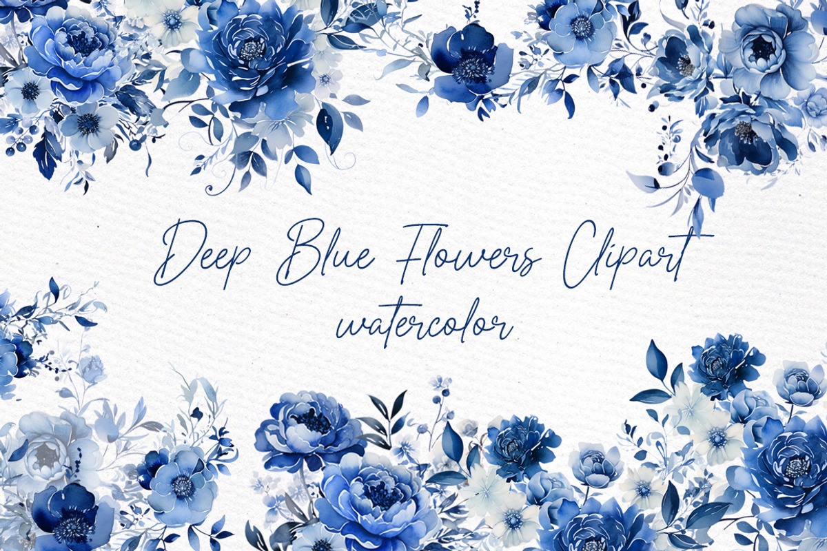 Deep Blue flowers Clipart Blue Peony, a Decorative Illustration by LeCoqDesign (Photo 1 of 4)