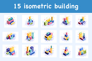 isometric buildings vector bundle, an Object Illustration by foxndeer