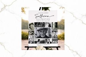 Funeral Photo Collage BW Canva FR003, a Poster Template by TyphoonStudio