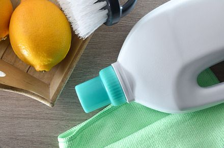 Detail of cleaning products for home hygiene top view, a Health & Medical Photo by Davizro's Market
