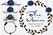 Blue Marine - Watercolor Floral Set, an Illustration by Li Zamperini (Thumbnail 1 of 4)