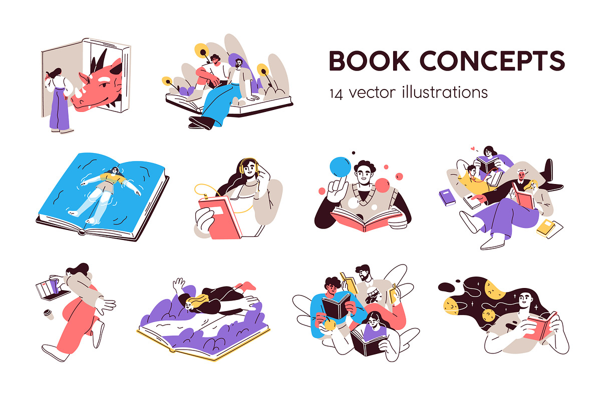 Readers with books concepts set, a Person Illustration by Good Studio (Photo 1 of 15)