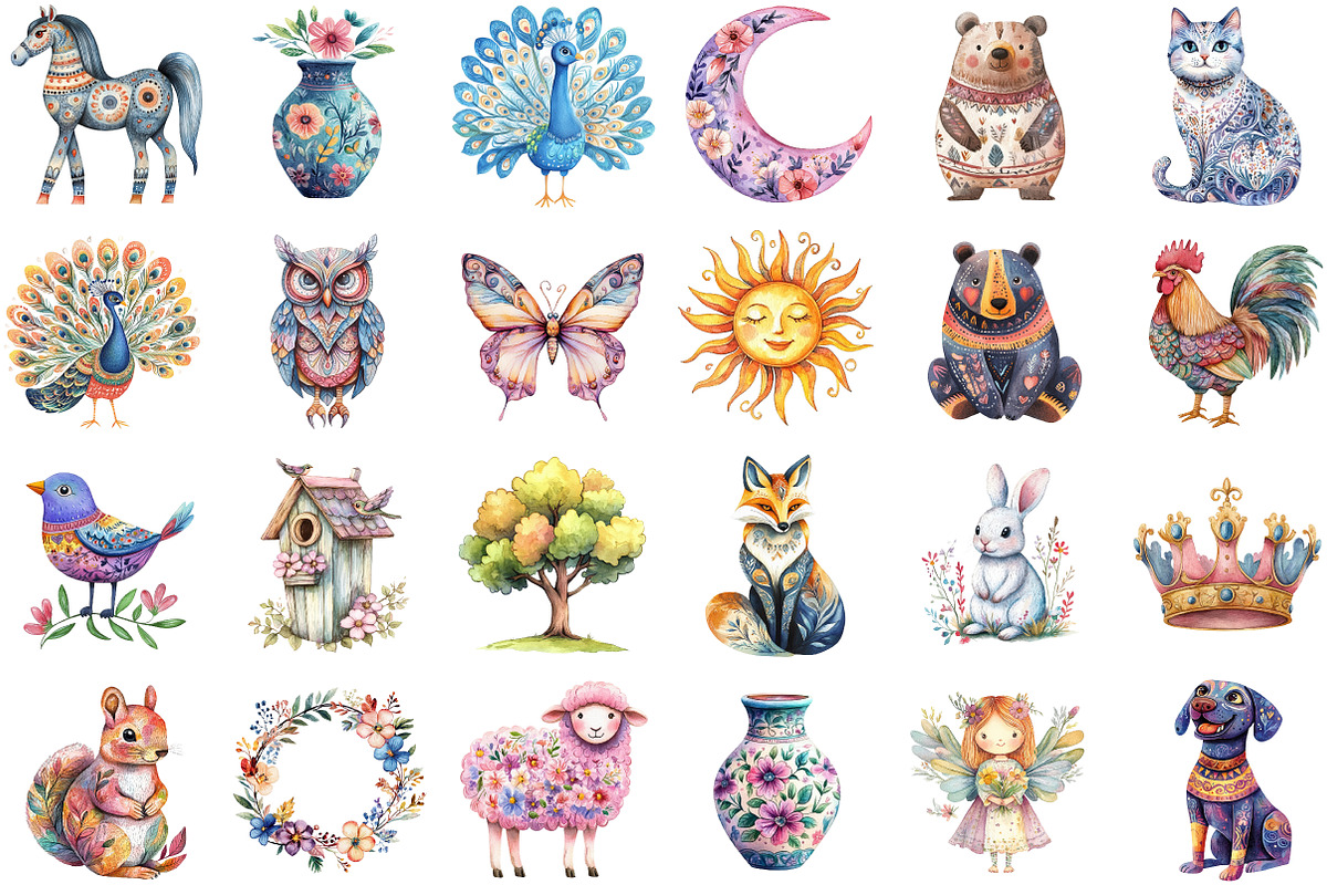 Pastel Folk Clip Art Big Collection, an Illustration by Sublimation Artist (Photo 2 of 6)