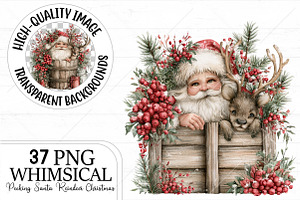 Peeking Santa Reindeer Christmas PNG, a Seasonal Illustration by Canvas Craft