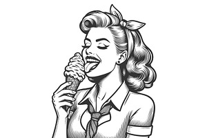 Woman Licking Ice Cream Cone vector, a Person Illustration by AlexArt