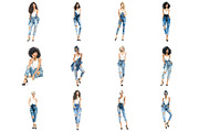 Watercolor Denim Girl Clipart, an Illustration by DreamArtGraphic (Thumbnail 2 of 3)