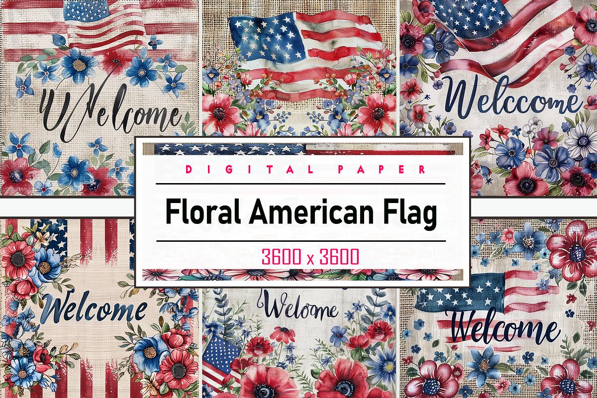 Floral American Flag, a Background Graphic by Printable Treasure (Photo 1 of 7)