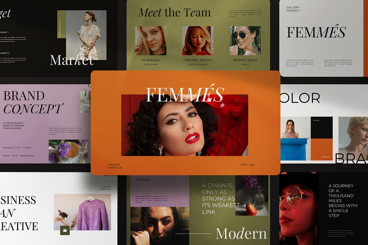 Femmes -Fashion Portfolio Powerpoint, a Presentation Template by Dirtytemp Studio (Photo 1 of 11)