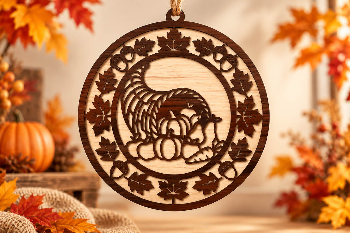 Autumn Harvest Cornucopia Laser Cut, an Object Graphic by DreamPrint404 (Photo 1 of 3)