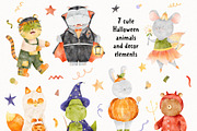 Cute animal Halloween clipart, an Animal Illustration by Watercolor Nastasia Art (Thumbnail 2 of 7)