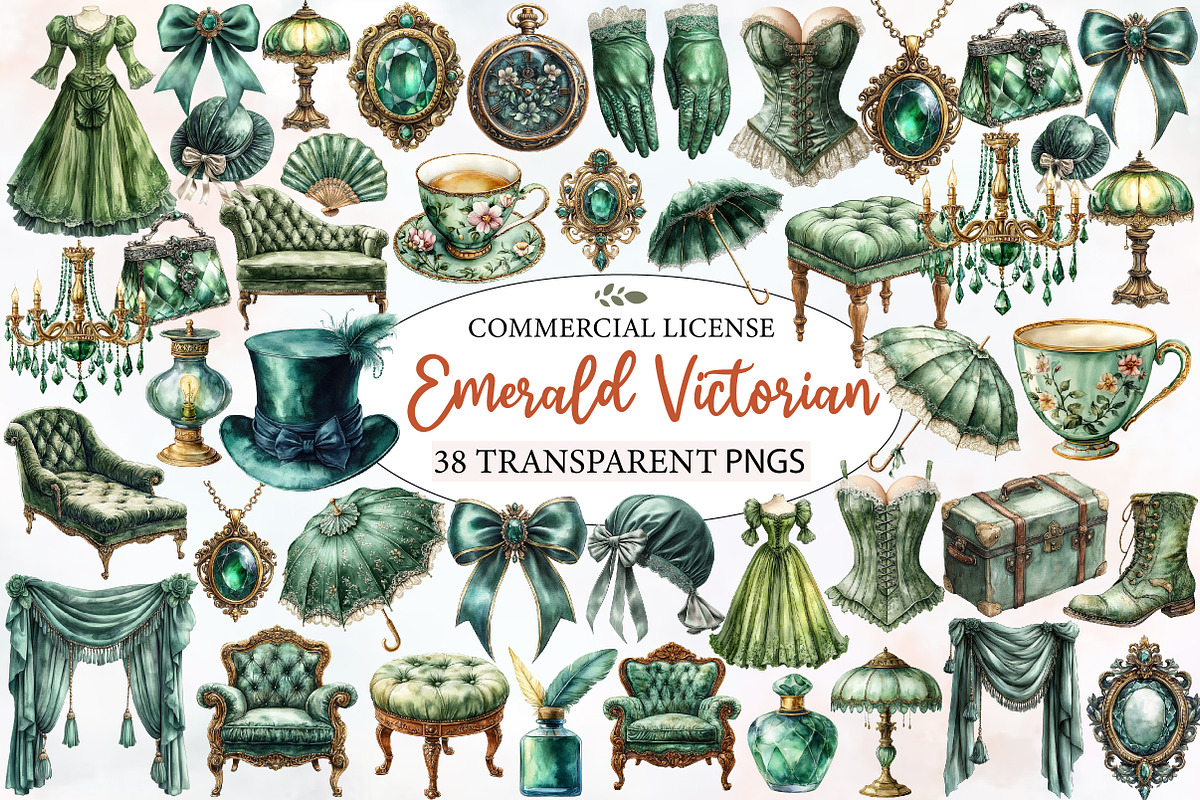 Watercolor Emerald Victorian Png, an Illustration by Designworld (Photo 1 of 5)