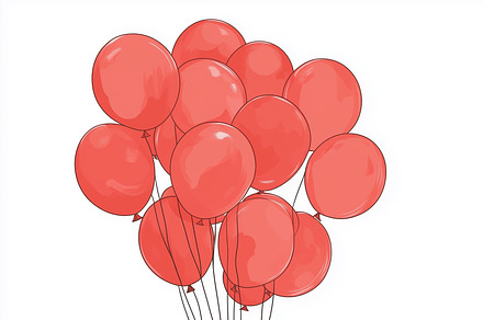 Black kitten holds red balloons.