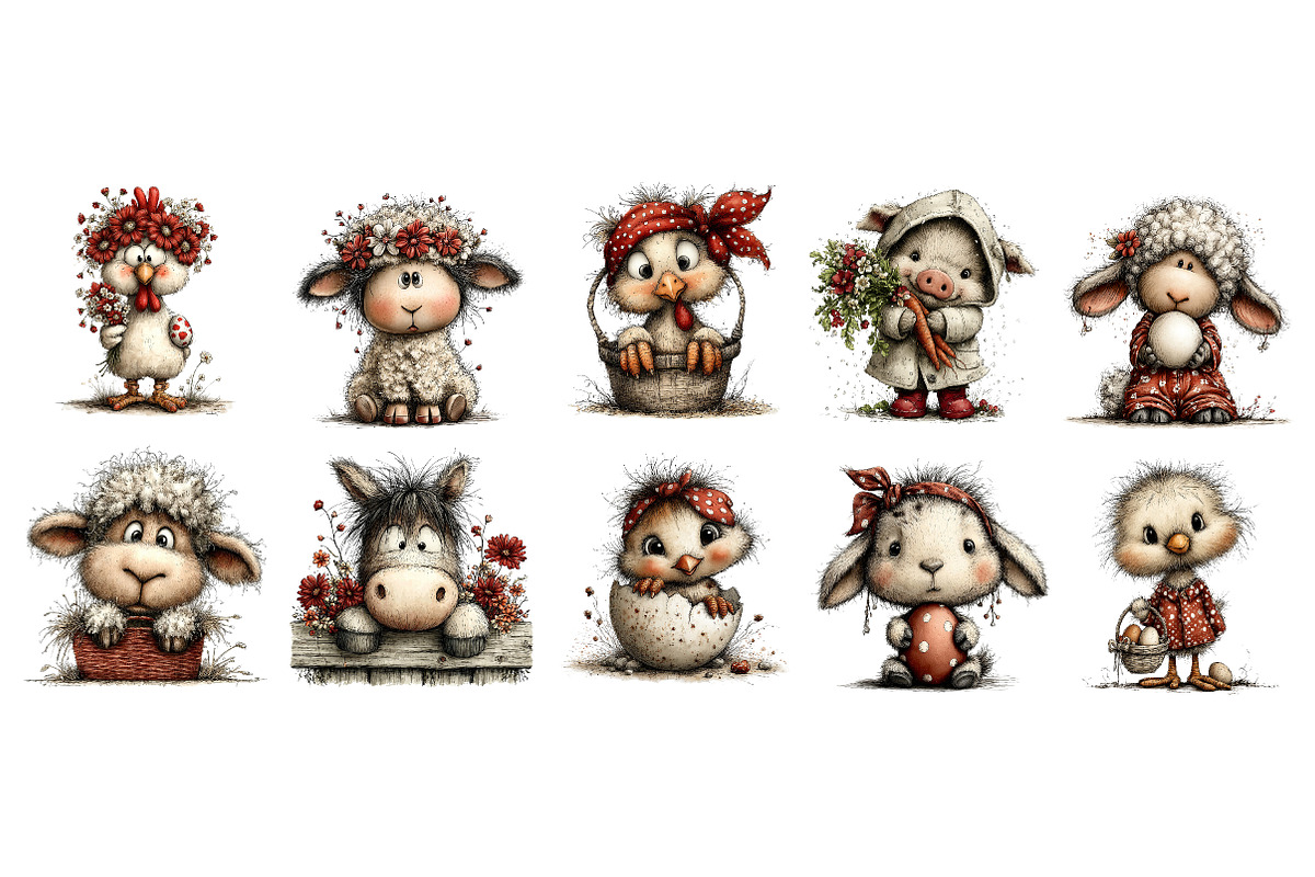 Whimsical Easter Farm Animals Clipar, an Illustration by Dream Creation (Photo 4 of 4)
