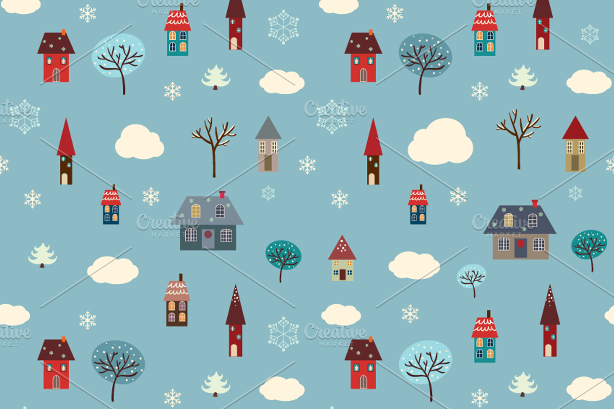 Winter Houses (seamless pattern), a Pattern Graphic by Inkant Studio (Photo 2 of 2)
