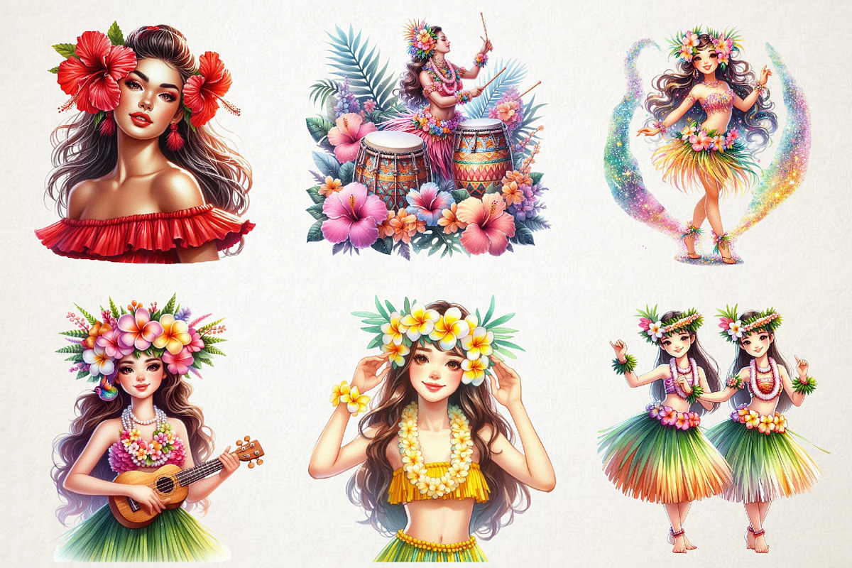 Hawaiian Hula Girls Clipart, an Illustration by RobertsArt (Photo 5 of 5)