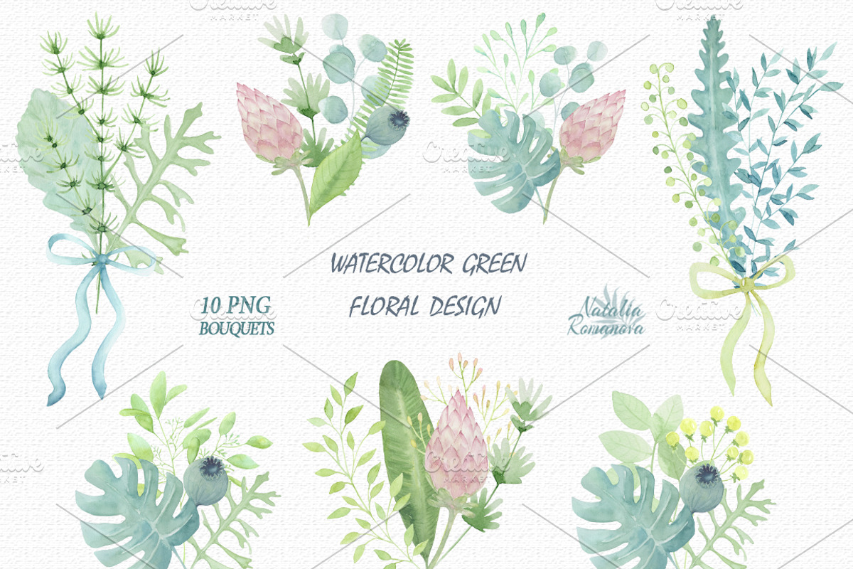 Big green set in watercolor., a Texture Illustration by BrushArtDesigns (Photo 7 of 9)