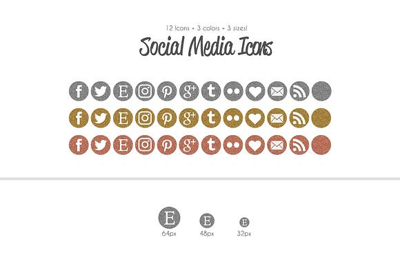 11 Metallic Glitter Social Icons