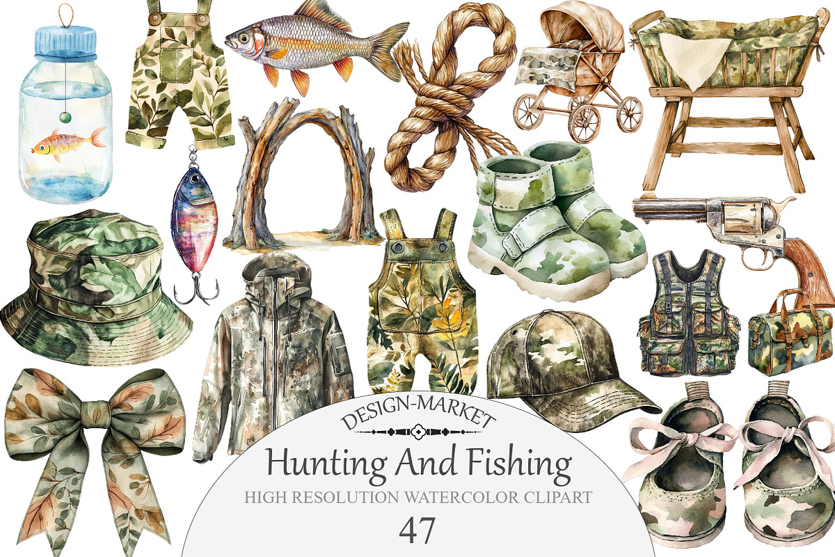 Hunting And Fishing Clipart, an Illustration by Design Market (Photo 1 of 5)