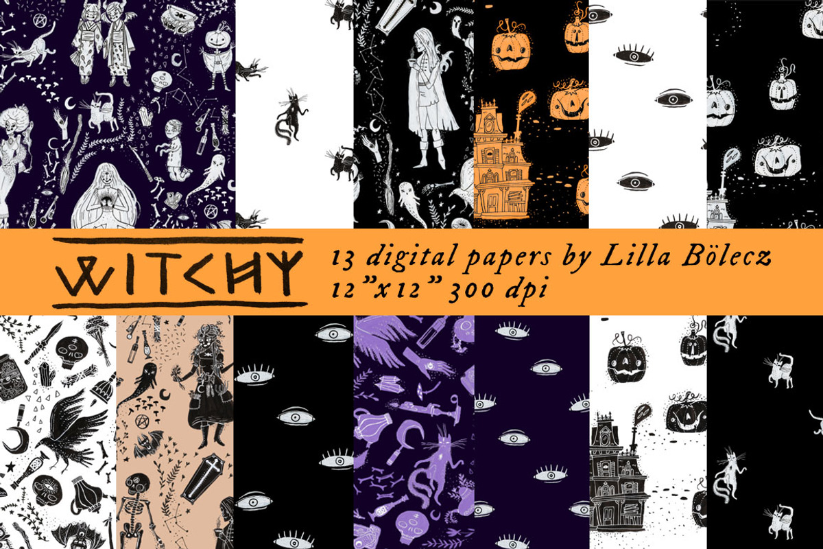 Witchy Halloween Digital Papers, a Pattern Graphic by Lilla Bölecz (Photo 1 of 4)
