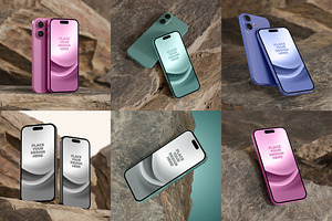 iPhone 16 Mockup with Rock – 6 PSD, an iPhone Mockup by Muhazdinata