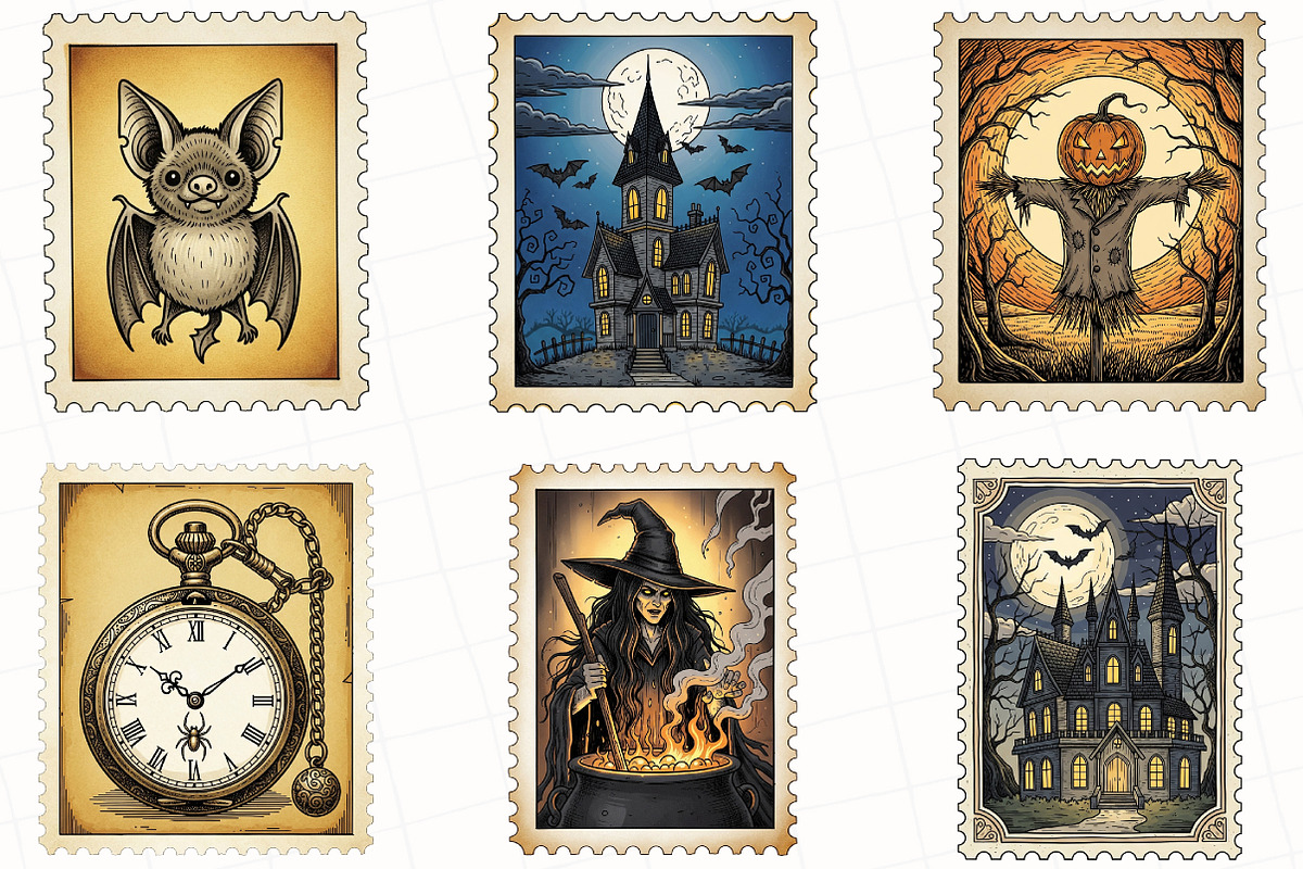 Vintage Halloween Postage Stamp PNG, an Illustration by OK Design (Photo 5 of 5)