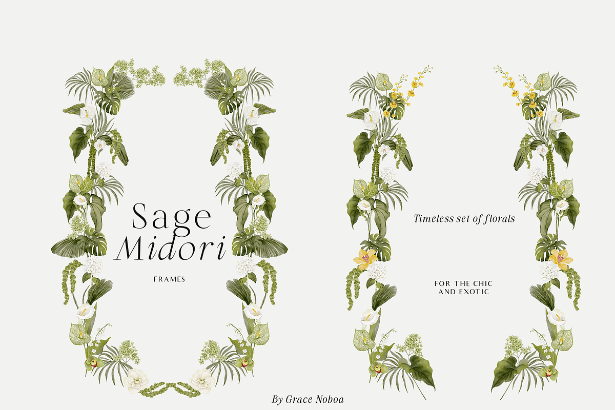 Tropical green watercolor flowers, an Object Graphic by Grace Noboa Illustrations (Photo 7 of 11)