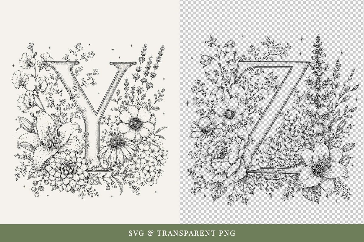 Floral Alphabet Botanical Line Art, a Decorative Illustration by AW Studios (Photo 6 of 6)