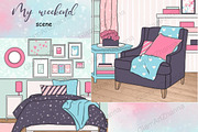 My Weekend Clipart | Bedroom, a Decorative Illustration by GlamArtZhanna (Thumbnail 3 of 3)